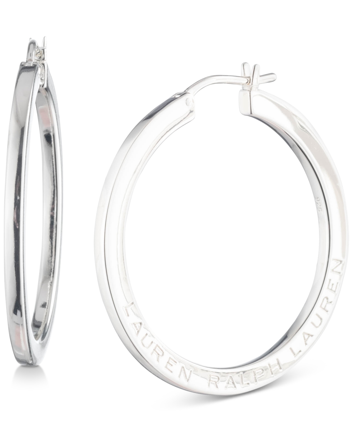 Lauren Ralph Lauren Sterling Silver Medium Logo-Etched Intertwined Hoop Earrings, 1.4" - Silver