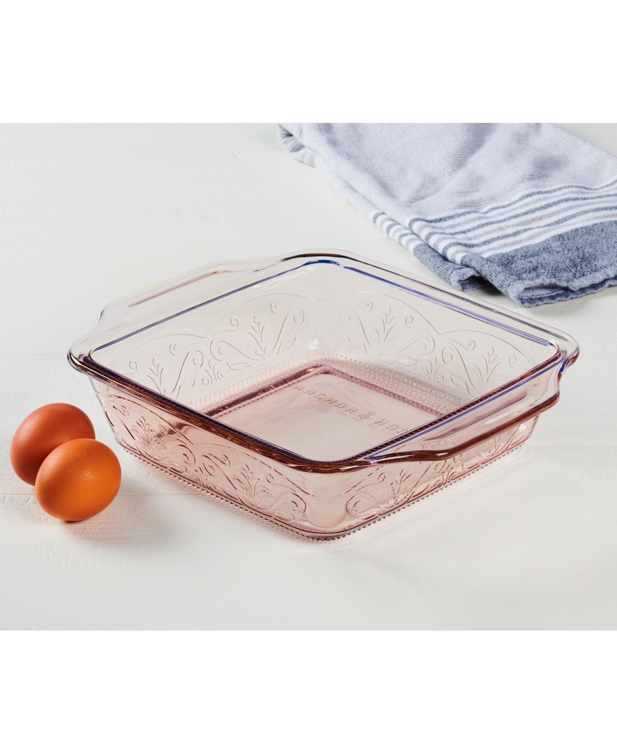 Anchor Hocking 8" Laurel Embossed Baking Dish In Rosewater