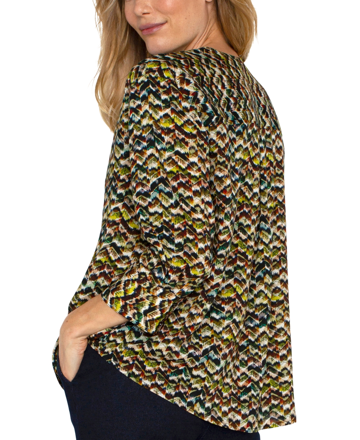 Liverpool Los Angeles Women's 3/4-sleeve Zigazag-print Top In Tourmaline Multi