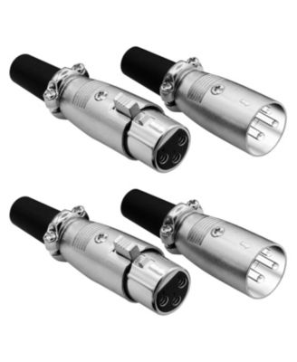 XLR Connector Male Female to 1/4 Audio Jack 3 Pin Secure Mic Plug w Locking Ends - 2 PAIR