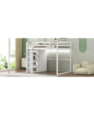 Streamdale Gray Wooden Full Loft Bed with Wardrobe and LED Light