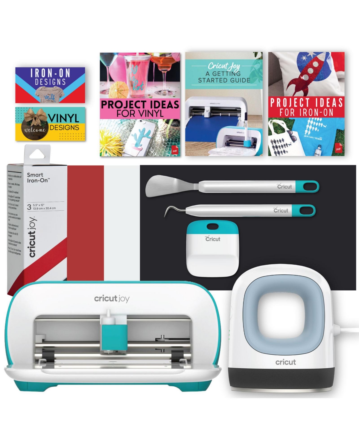 Joy Machine with Mini Heat Press Blue Tool Kit and Iron on Sampler Bundle - Blue