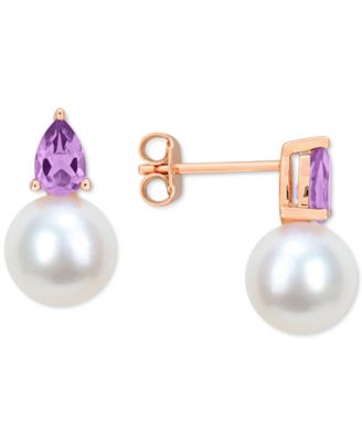 Cultured Freshwater Pearl (8-1/2mm) and Birthstone Stud Earrings in 18k Gold-Plated Sterling Silver, 18k Rose Gold-Plated Sterling Silver or Sterling Silver