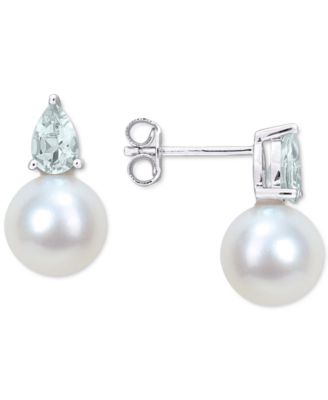 Cultured Freshwater Pearl & Birthstone Stud Earrings in 18k Gold-Plated Sterling Silver, 18k Rose Gold-Plated Sterling Silver or Sterling Silver
