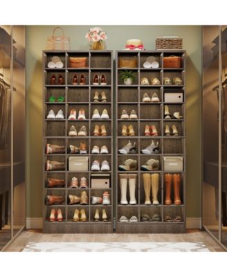 10-Tier Shoe Storage Cabinet, Gray Wooden Shoe Rack with 30 Cubbies, Freestanding Tall Entryway Shoe Organizer