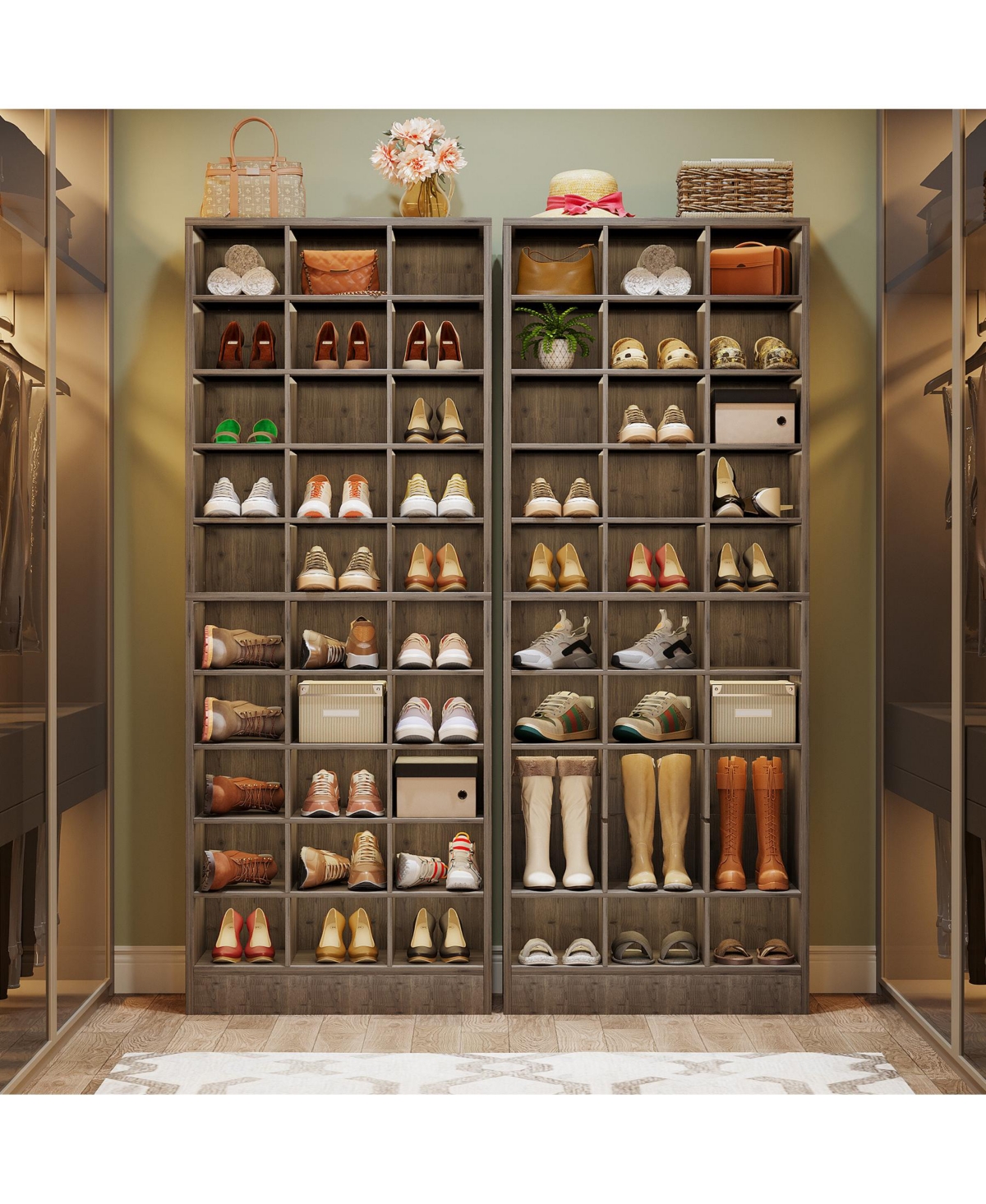 Tribesigns 10-Tier Shoe Storage Cabinet, Gray Wooden Shoe Rack with 30 Cubbies