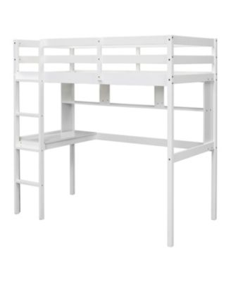 Twin Loft Bed with Desk, Bookcase, and Guardrails in White