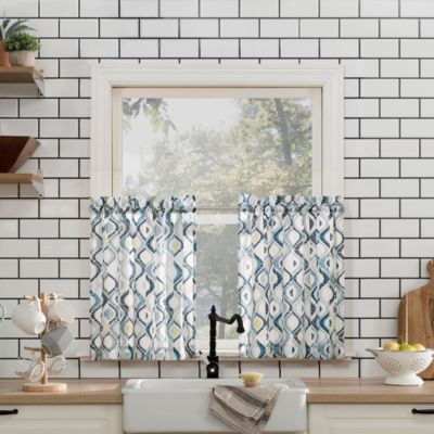 Barker Geometric Semi-Sheer Rod Pocket Kitchen Curtain Valance and Tiers Set