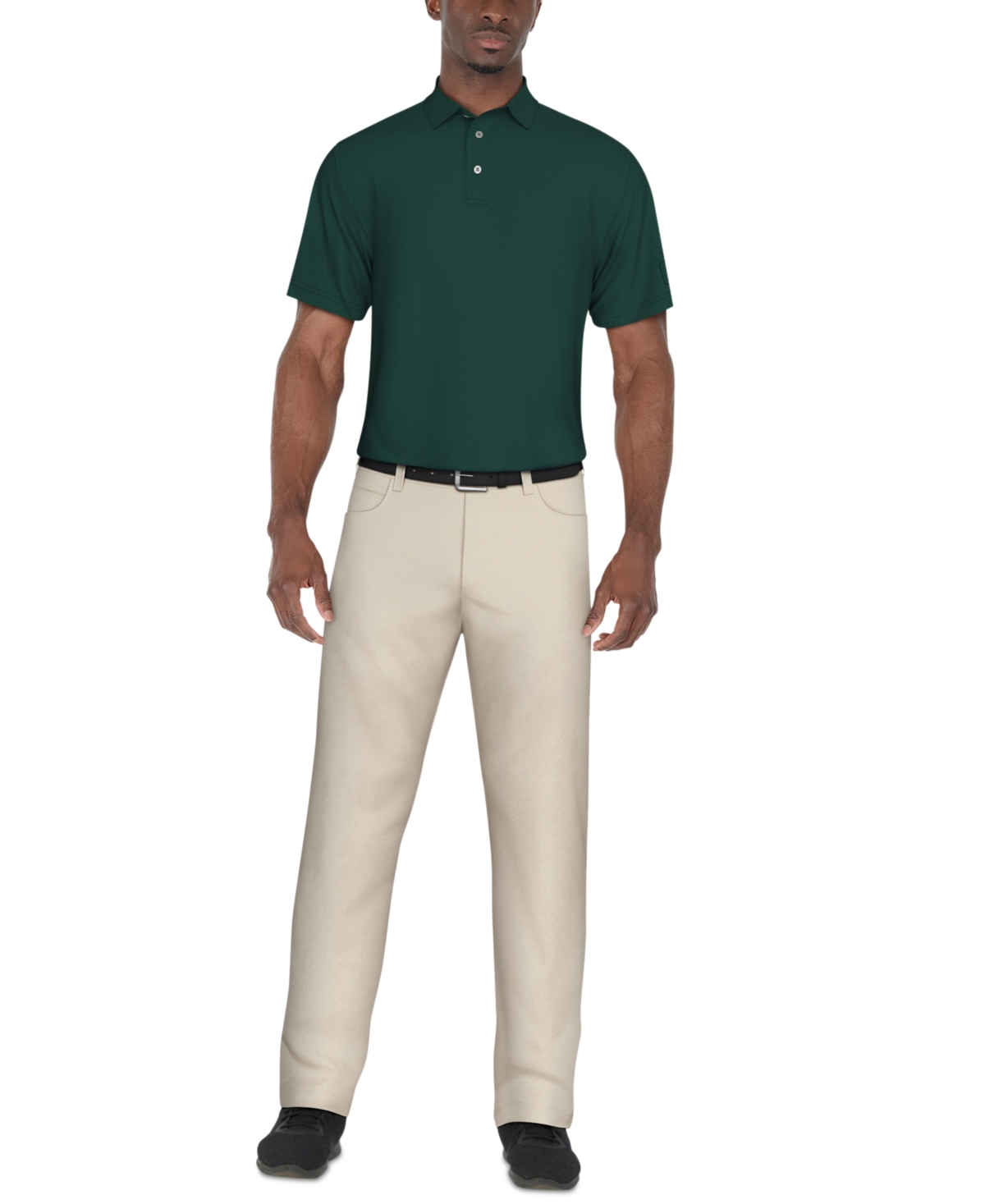 Pga Tour Men's Short Sleeve Herringbone Performance Polo Shirt -blue