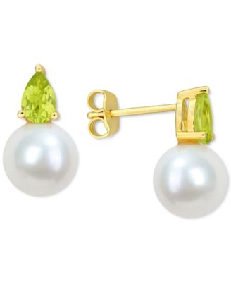 Cultured Freshwater Pearl & Birthstone Stud Earrings in 18k Gold-Plated Sterling Silver, 18k Rose Gold-Plated Sterling Silver or Sterling Silver
