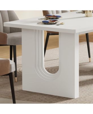 71" inch Wood Pedestal Base, Rectangular Long Modern Dining Table