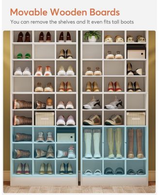 10-Tier Shoe Storage Cabinet, Gray Wooden Shoe Rack with 30 Cubbies, Freestanding Tall Entryway Shoe Organizer