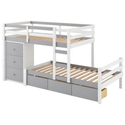 Twin Over Twin Loft Bunk Bed With Drawers And Ladder