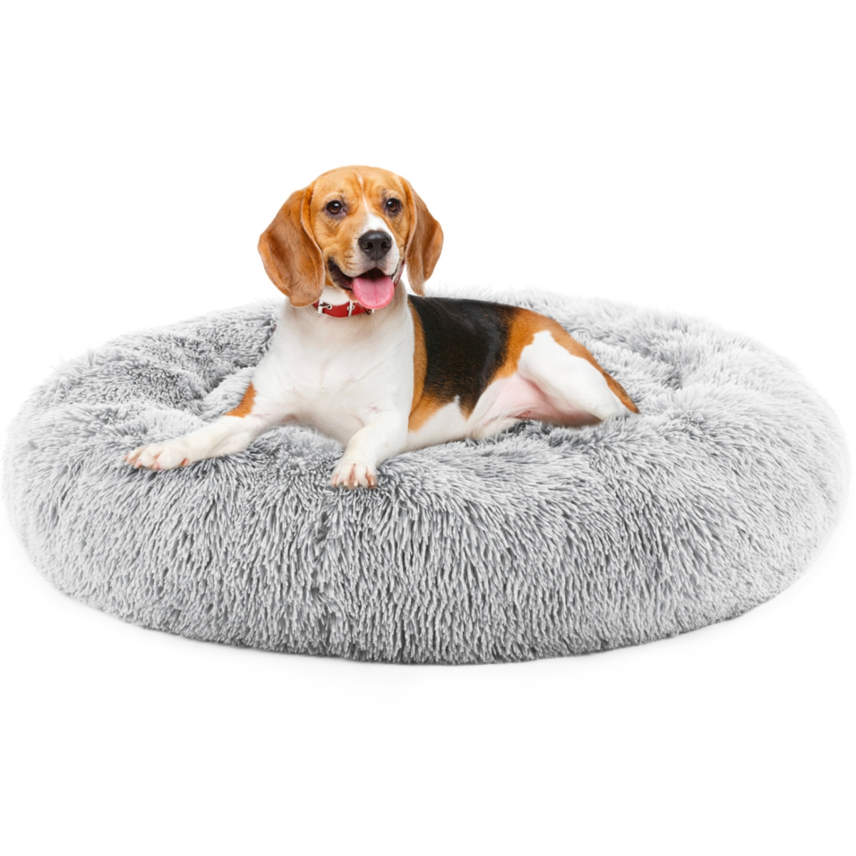 Anti-Slip Round Fluffy Plush Faux Fur Cat Bed, medium gray - Gray