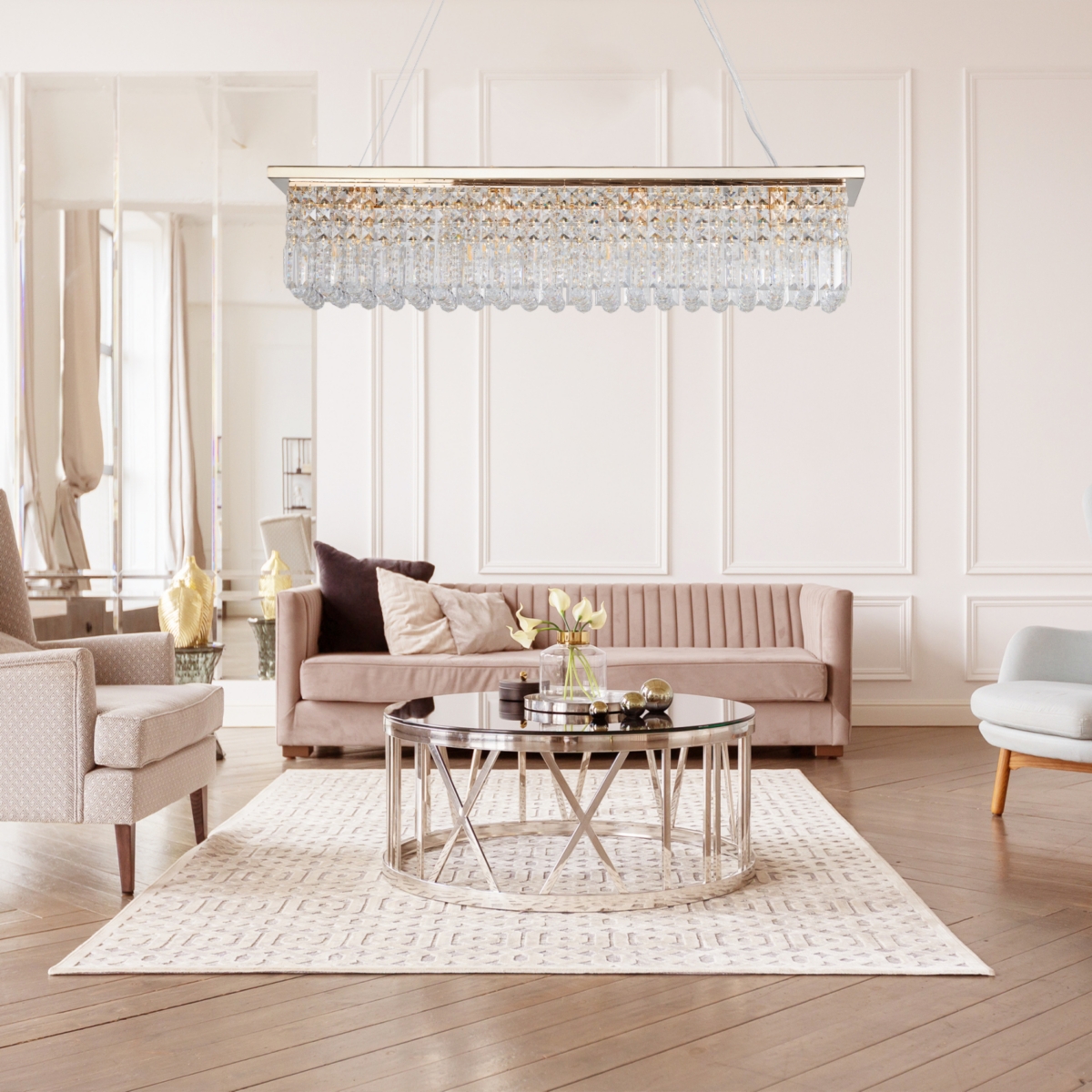 Streamdale Furniture ModernRectangle Raindrop Chandelier for Dining Room & Kitchen - Gold