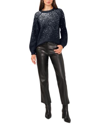Women's Cozy Crewneck Sequined Raglan-Sleeve Sweater