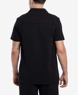 Men's Camp Collar Short Sleeve Textured Button-Up Shirt