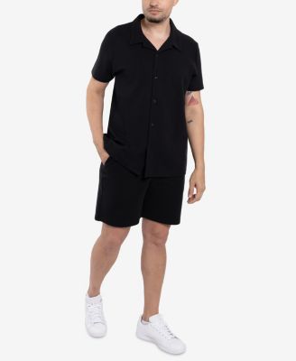 Men's Camp Collar Short Sleeve Textured Button-Up Shirt