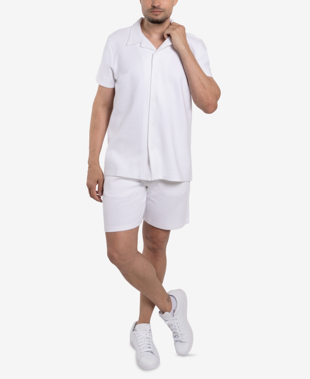 Spring + Mercer Men's Camp Collar Short Sleeve Textured Button-Up Shirt