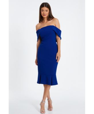 Women s Bardot Midi Dress With Frilled Hem