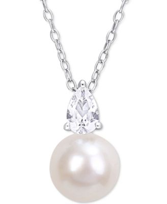 Cultured Freshwater Pearl (8-1/2mm) Birthstone 18" Pendant Necklace  in 18k Gold-plated Sterling Silver,18k Rose Gold-plated Sterling Silver or Sterling Silver