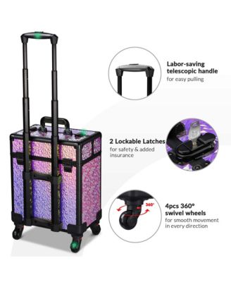 Rolling Makeup Train Case Cosmetic Trolley Organizer Mermaid Pink