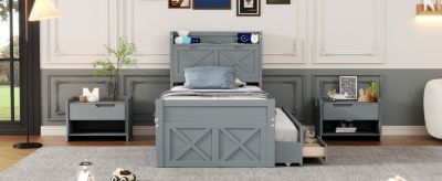 Streamdale Twin Bed with Storage Headboard and Trundle