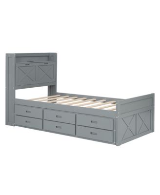 Streamdale Twin Bed with Storage Headboard and Trundle