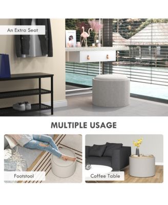 Round Storage Ottoman Coffee Table with Flip Top Tray, Gray