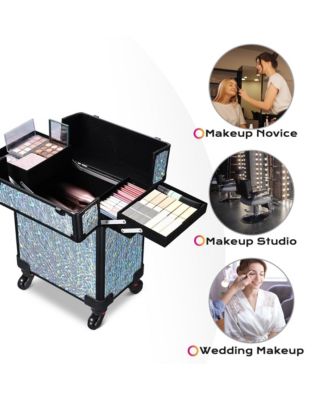 Rolling Makeup Train Case Cosmetic Trolley Organizer Mermaid Silver