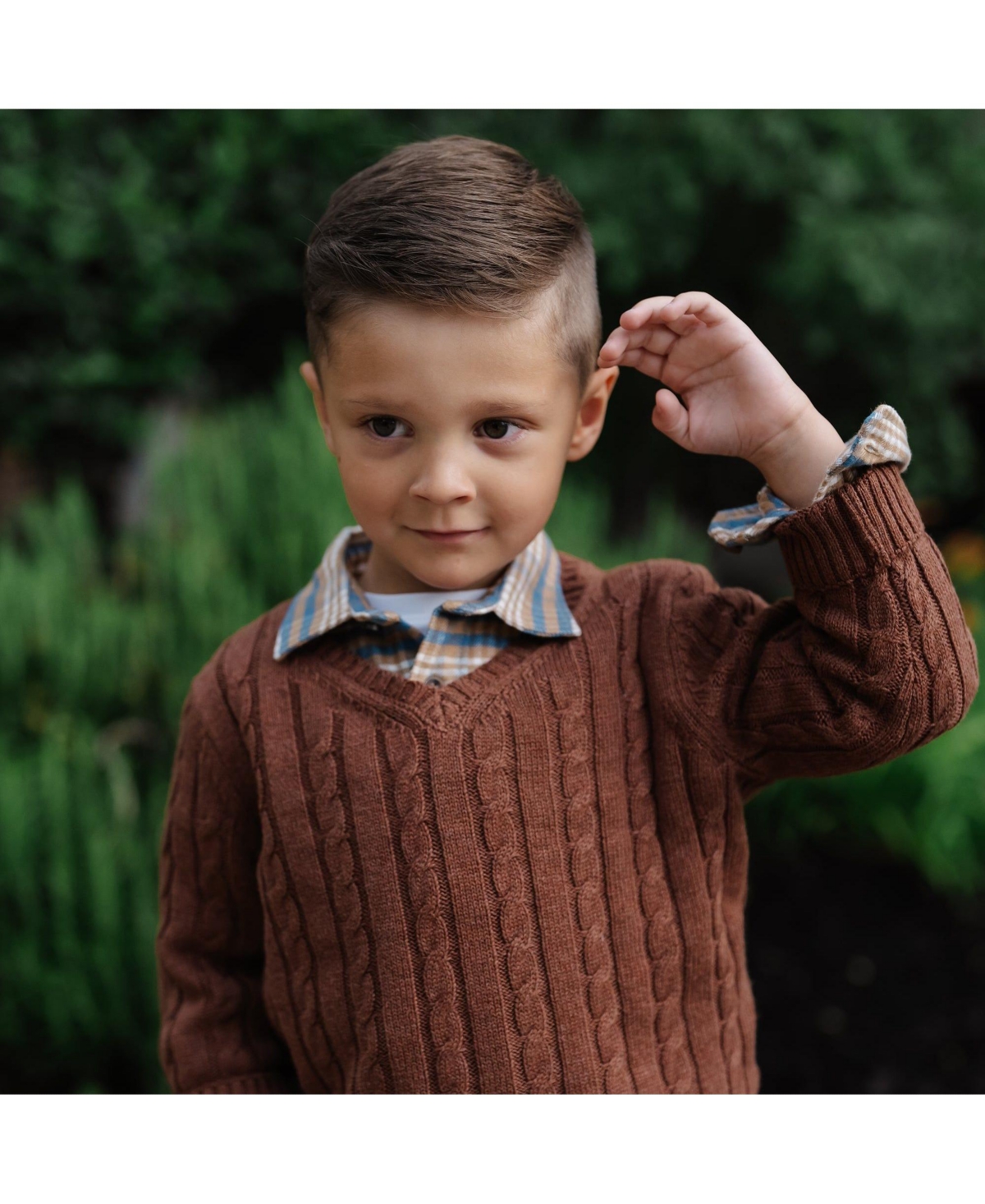 Hope & Henry Boys Organic Long Sleeve Plaid Flannel Button Down Shirt with Elbow Patches