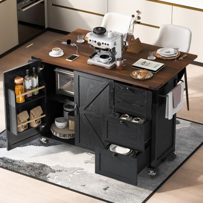 Farmhouse Storage Drop-Leaf Outlet Kitchen Island