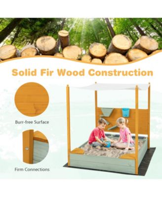 Kids Sandbox with Sand Wall w/ Removable Canopy for Kids 3-8 Years Old
