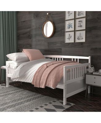 Twin Size Wooden Slats Daybed Frame Support Platform W/Rails Cherry