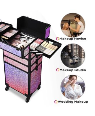 Mermaid Pink 4in1 Rolling Makeup Train Case Cosmetic Organizer Wheel