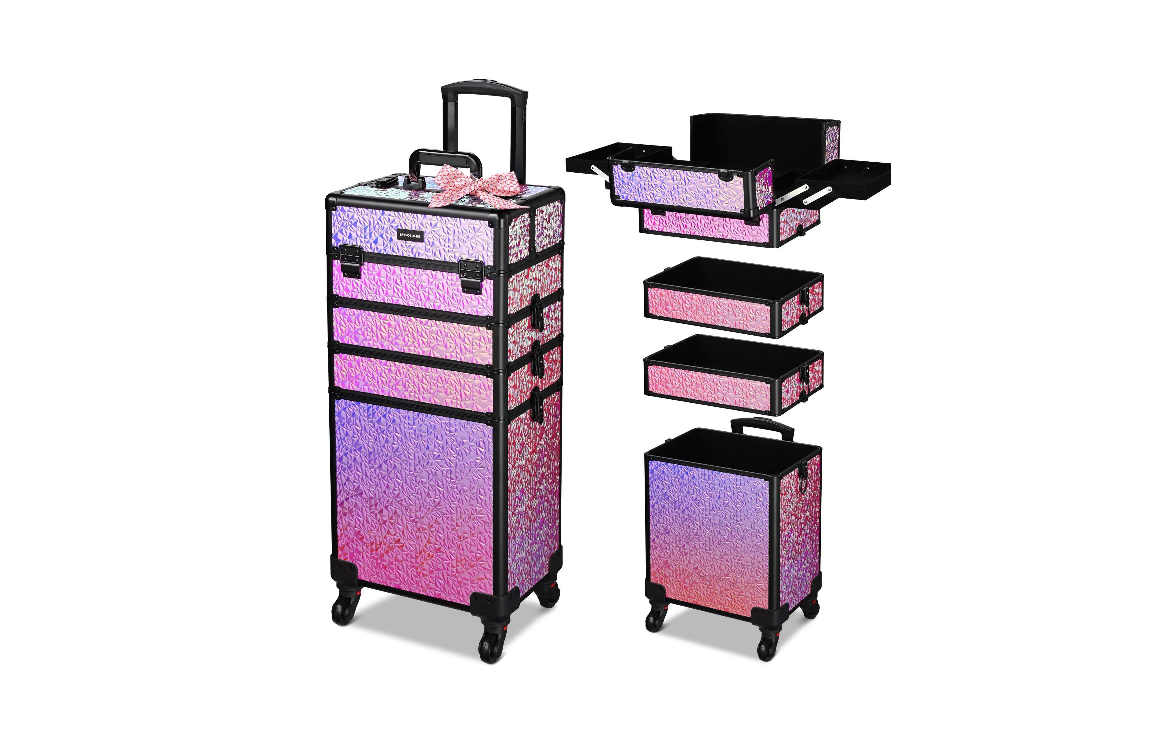 Byootique Mermaid Pink 4in1 Rolling Makeup Train Case Cosmetic Organizer Wheel