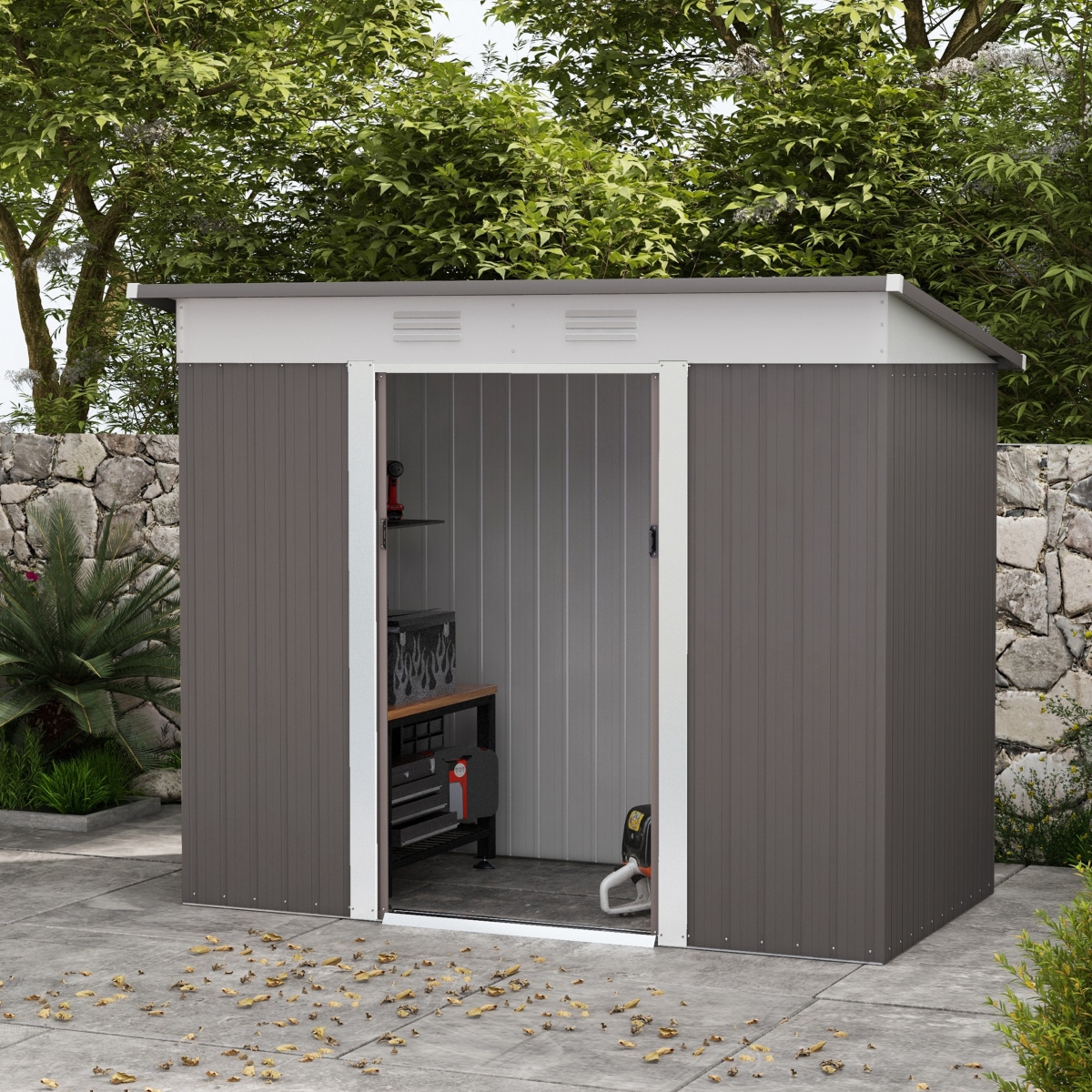 Outsunny 8' x 4' Metal Outdoor Garden Storage Shed w/ Vents, Dark Grey