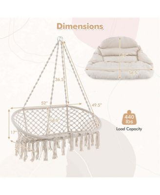 Swing Chair Hand-Woven Rope Hanging Chair with Thick Cushion & Folding Metal Frame