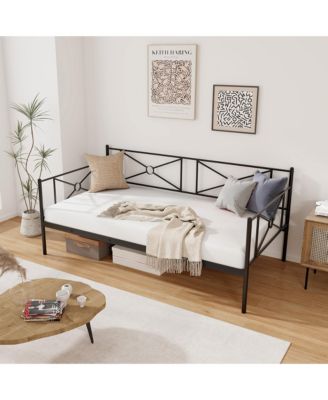 Metal Daybed Frame Twin Size Mattress Foundation w/ Metal Slat Support Black