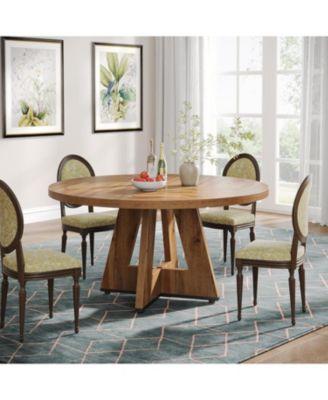 47" Round Wood Dining Table – Farmhouse Kitchen Table for 4 with Wooden Top and Legs