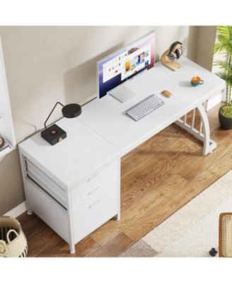 59-Inch Wood Industrial Desk with 3 Drawers &amp;#x2013; Home Office PC Workstation &amp; Study Writing Table with File Storage