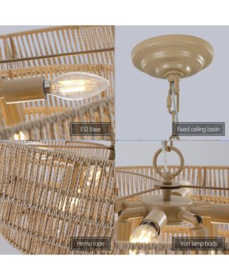 Streamdale Woven Bohemian Rattan Pendant Light with 5-Tier Chandelier