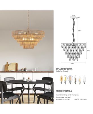 Streamdale Woven Bohemian Rattan Pendant Light with 5-Tier Chandelier