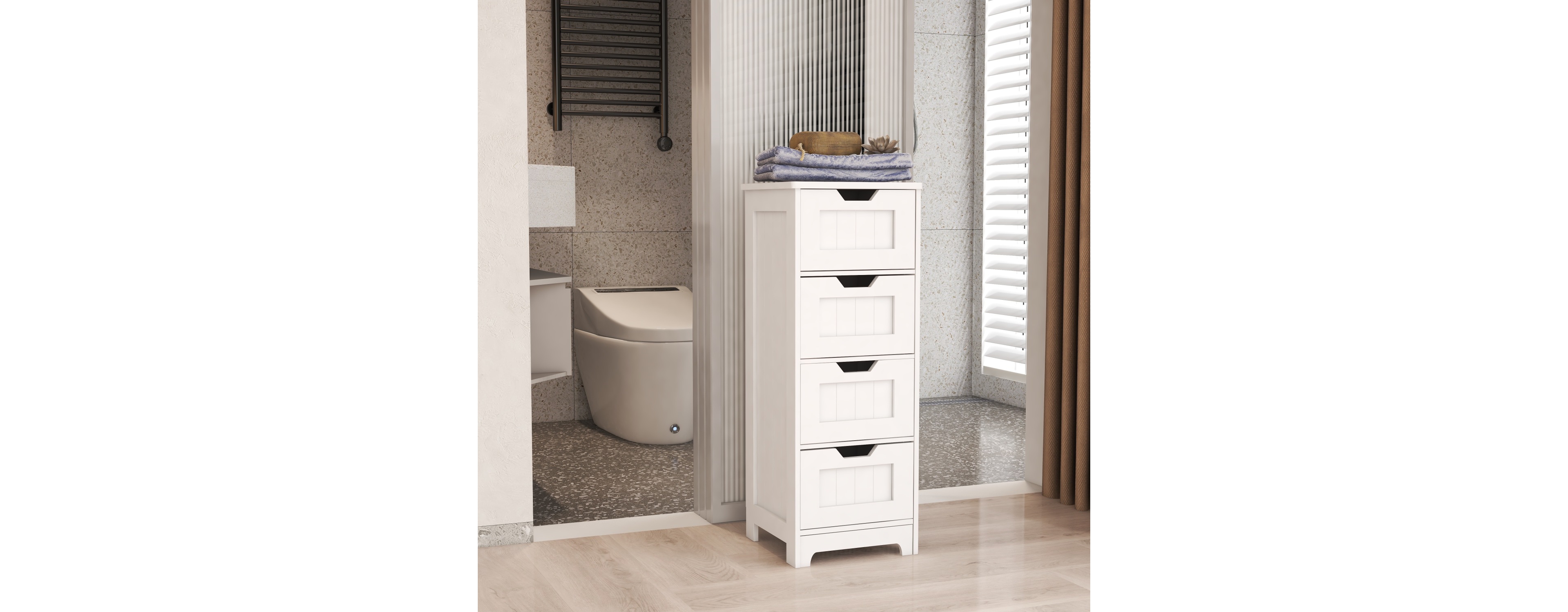 White 4-Drawer Storage Cabinet for Bathroom, Living Room, Kitchen
