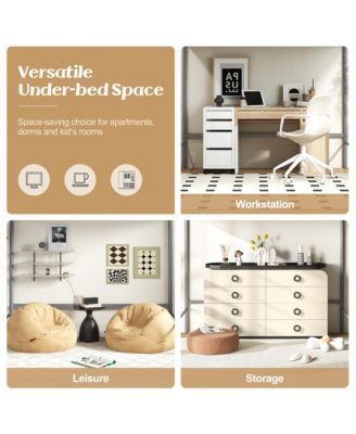 Twin Metal Loft Bed Frame w/ 2 Ladders Full-length Guardrail Space-Saving Silver