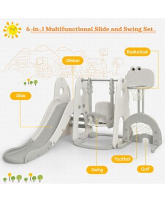 6 in 1 Toddler Slide and Swing Set with Ball Games