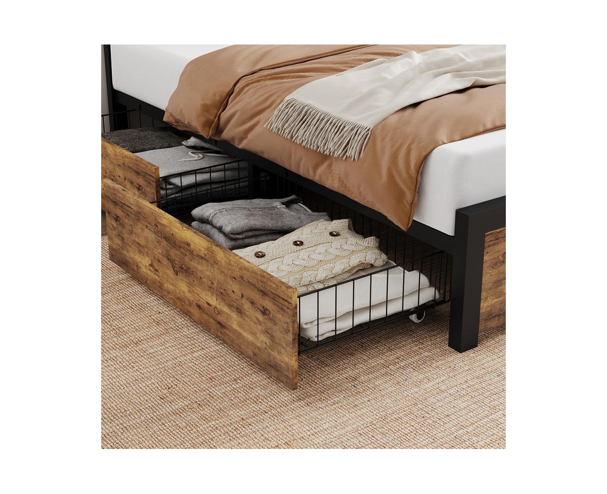 gaomon Queen Bed Frame with 4 Drawers, Queen Size Bed Frame with Storage, Queen Metal Platform Bed Frame with Wood Headboard, Noise Free, No Box Sprin