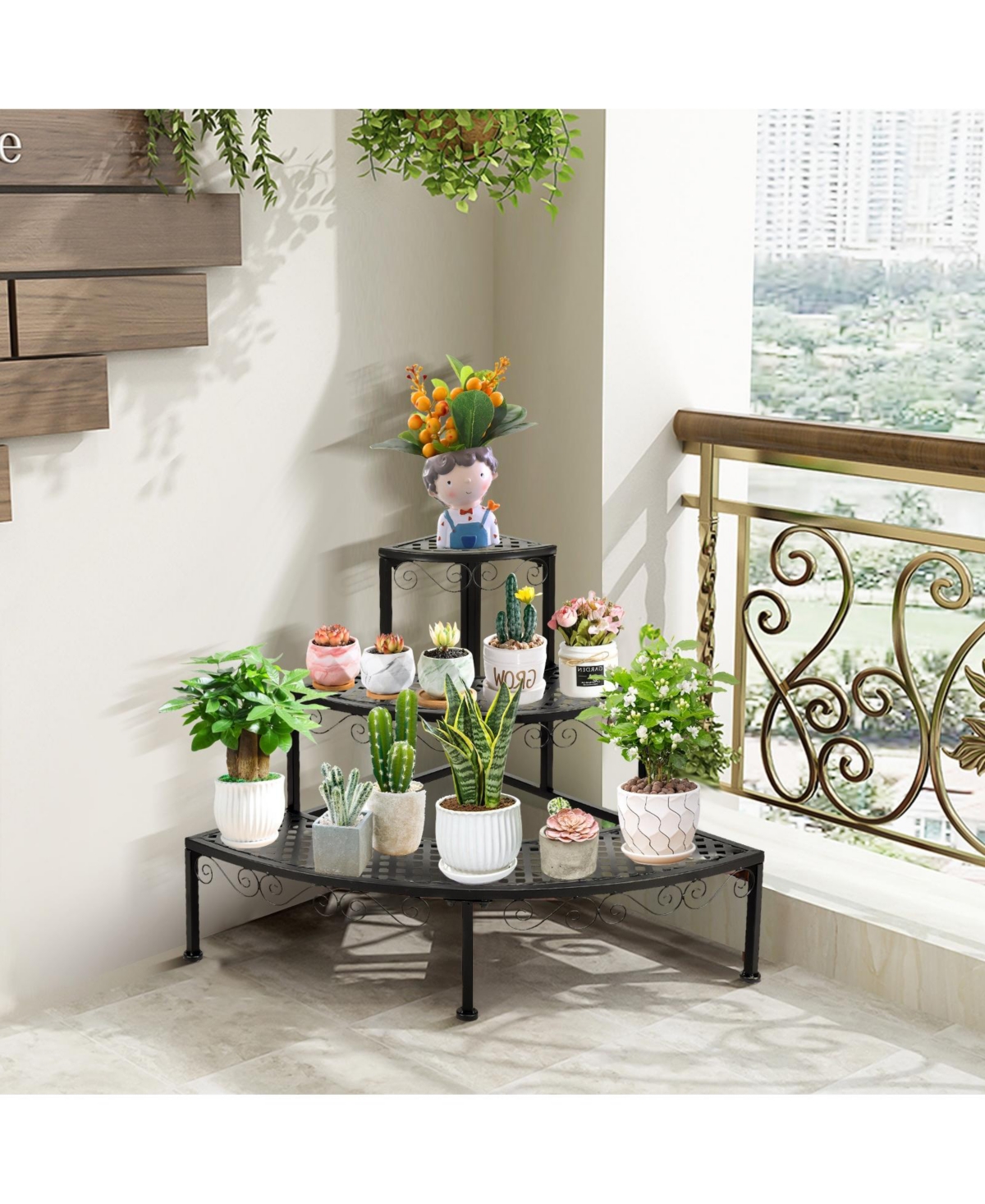 Sugift 3-Tier Corner Metal Flower Ladder Plant Stand