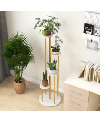 Indoor Metal Plant Stand Corner Plant Shelf for Potted Plant with Golden Metal Frame-White