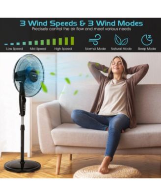 16 Inches Adjustable Height Fan with Quiet Oscillating Stand for Home and Office